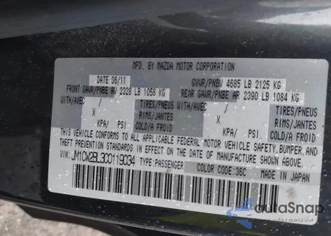 2012 Mazda Mazda5 Sport z USA, uszkodzony, nr VIN JM1CW2BL3C0119034